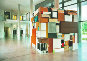 Buero Buero  ( view 3 ), 2002, all used objects found in the old LVA Hamburg, 3,6 x 3,6 x 3,6 m
