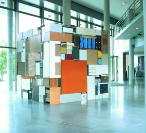 Buero Buero  ( view 5 ), 2002, all used objects found in the old LVA Hamburg, 3,6 x 3,6 x 3,6 m