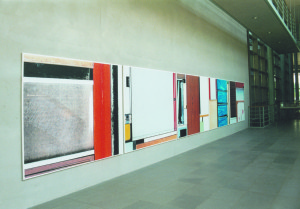 From the serie Buero Buero , View into the Magistrale ( Detail ), 2002, Inkjetprints on Tarp, each 170 x 200 cm, In the new LVA Hamburg