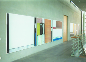 From the serie Buero Buero , View into the Magistrale( Detail 4), 2002, Inkjetprints on Tarp, each 170 x 200 cm, In the new LVA Hamburg