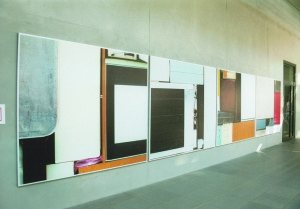 From the serie Buero Buero , View into the Magistrale( Detail 5 ), 2002, Inkjetprints on Tarp, each 170 x 200 cm, In the new LVA Hamburg