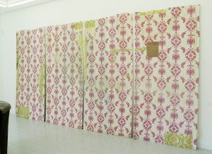 Untitled (wall), 2008, plasterboard, wallpater, acrylic paint, 520 x 250 cm, Ding Nova, Galerie Grusenmayer, Deurle, Belgium 2008+